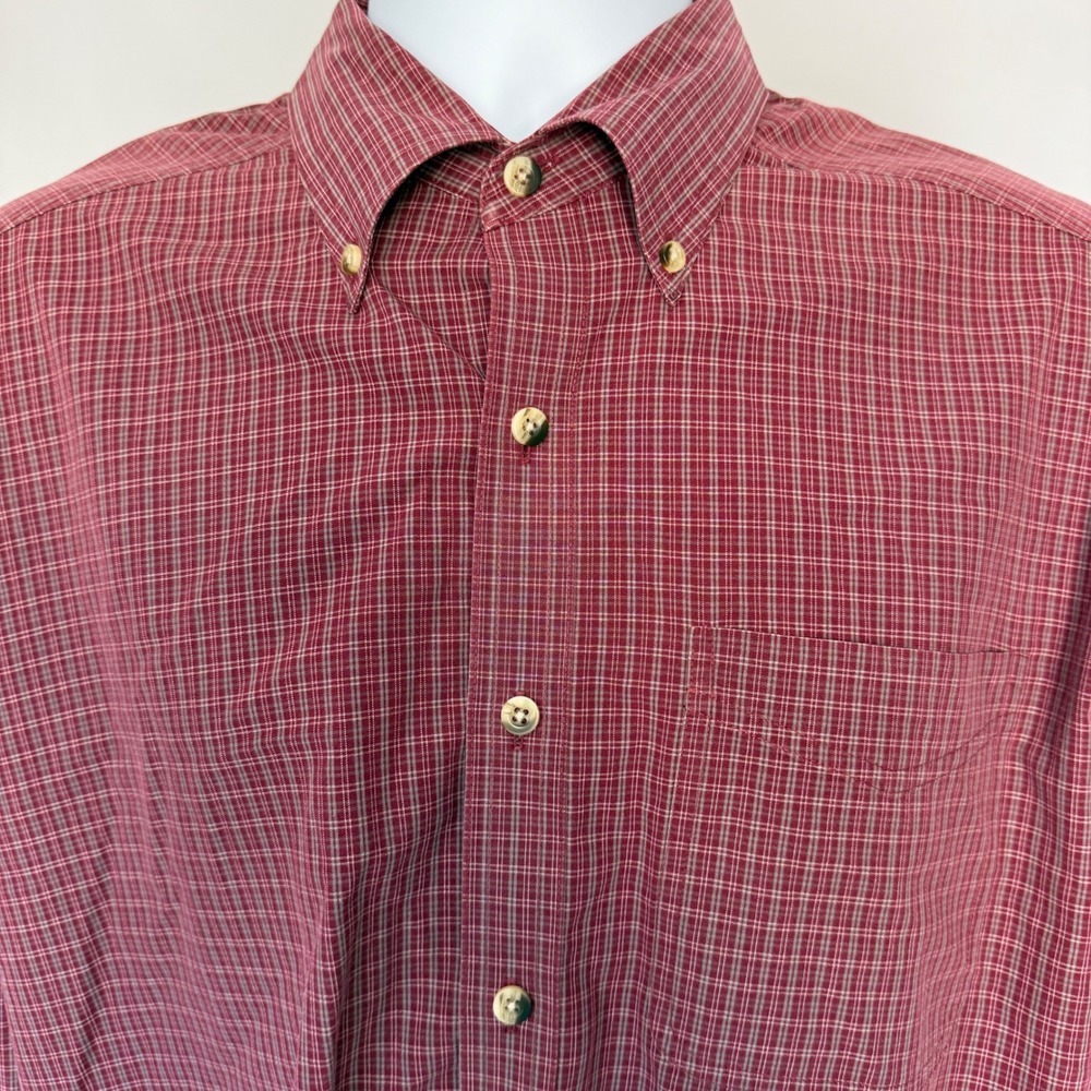 LL Bean Mens Red Grey Micro Plaid Long Sleeve Button Down Shirt Large Regular - Picture 2 of 8